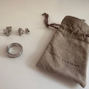 David Yurman Sterling Diamond Crossover Set Ring Size 6